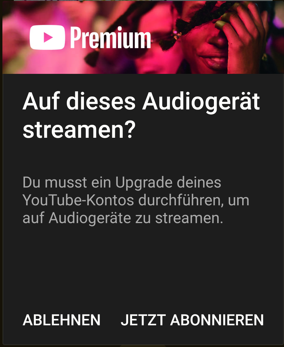 YouTube Music Android App Premium Pop Up